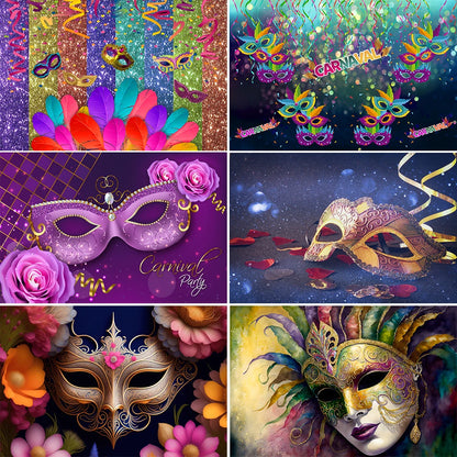Carnaval, cenário fotográfico, roxo, verde, dourado, máscara, baile, dança, fundo máscaras
