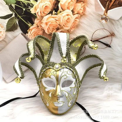 Máscara Veneziana de Bobo da Corte (Piada Divertida / Bobo da Corte) em Vermelho e Dourado