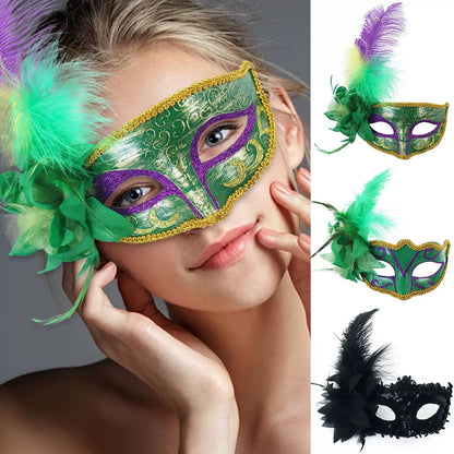 Máscara emplumada Carnaval desenho Carnaval Verde Roxo Amarelo PVC