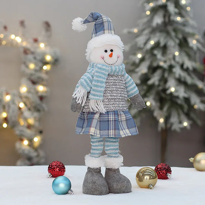 Boneca Papai Noel | Azul Xadrez Papai Noel de Neve Elk Recheado Boneca de Pelúcia