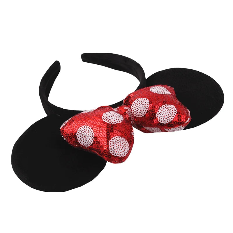 Tiara de orelhas de Disney iluminada de luxo com laço piscante e estampa de bolinhas
