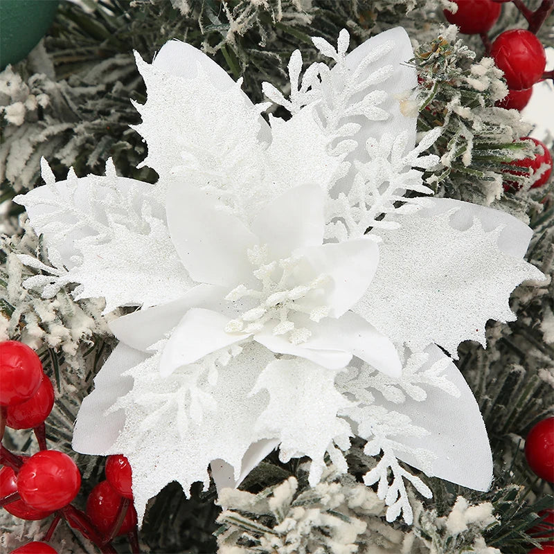 Flor de 5/10 Peças Poinsétia Artificial com Glitter e Enfeites de Natal para shopping