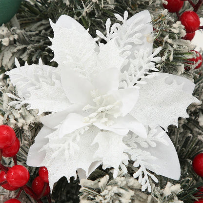 Flor de 5/10 Peças Poinsétia Artificial com Glitter e Enfeites de Natal para shopping
