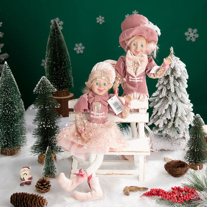 Elfo Decorativo para Shopping, Elfo Estatueta Pelúcia Artesanal Natal Vermelho, Verde, Rosa e Vinho