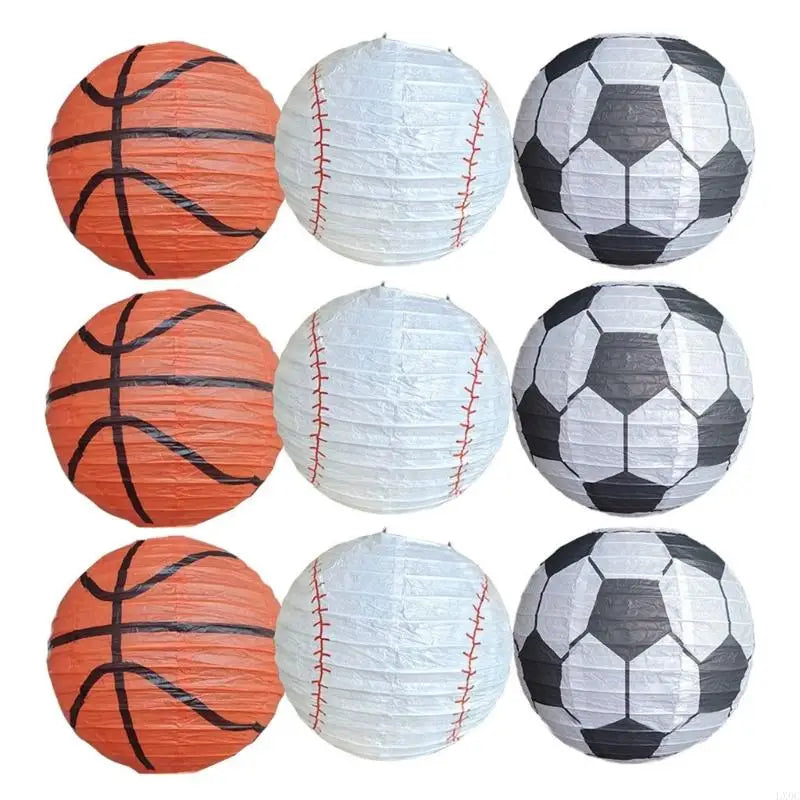 6 Peças lanternas de papel esportivas 20,32 cm beisebol basquete futebol esportes