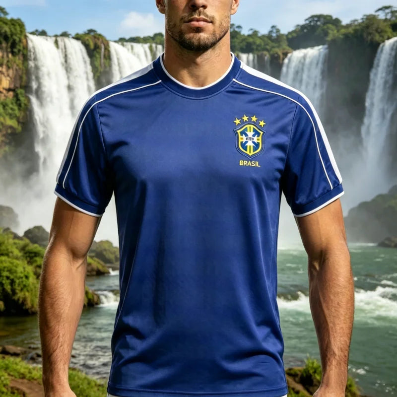 Camiseta Brasil Azul, Poliéster, Tamanho G, Temática Copa do Mundo, Bandeira