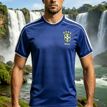 Camiseta Brasil Azul, Poliéster, Tamanho G, Temática Copa do Mundo, Bandeira