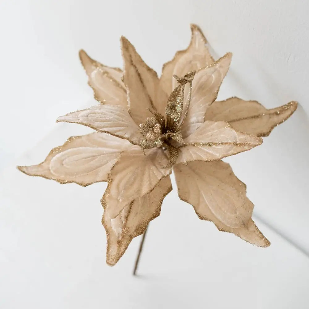 Flores com glitter de Natal 28 cm enfeites de guirlanda de árvore Natal poinsétia flor artificial