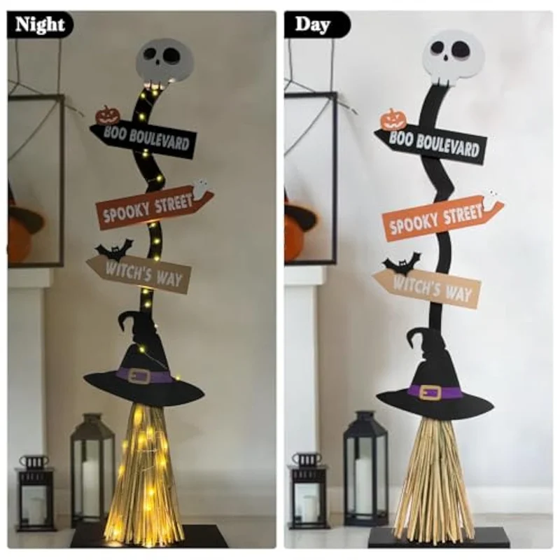 Decoração de vassoura de bruxa de Halloween, decoração de Halloween, com 1 vassouras