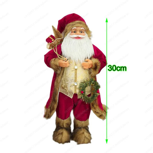 Boneco Papai Noel Figura de Papai Noel Bonita em Pé, Colecionável, Boneca de Papai Noel para Mesa de Escritório, Lantejoulas Prateadas