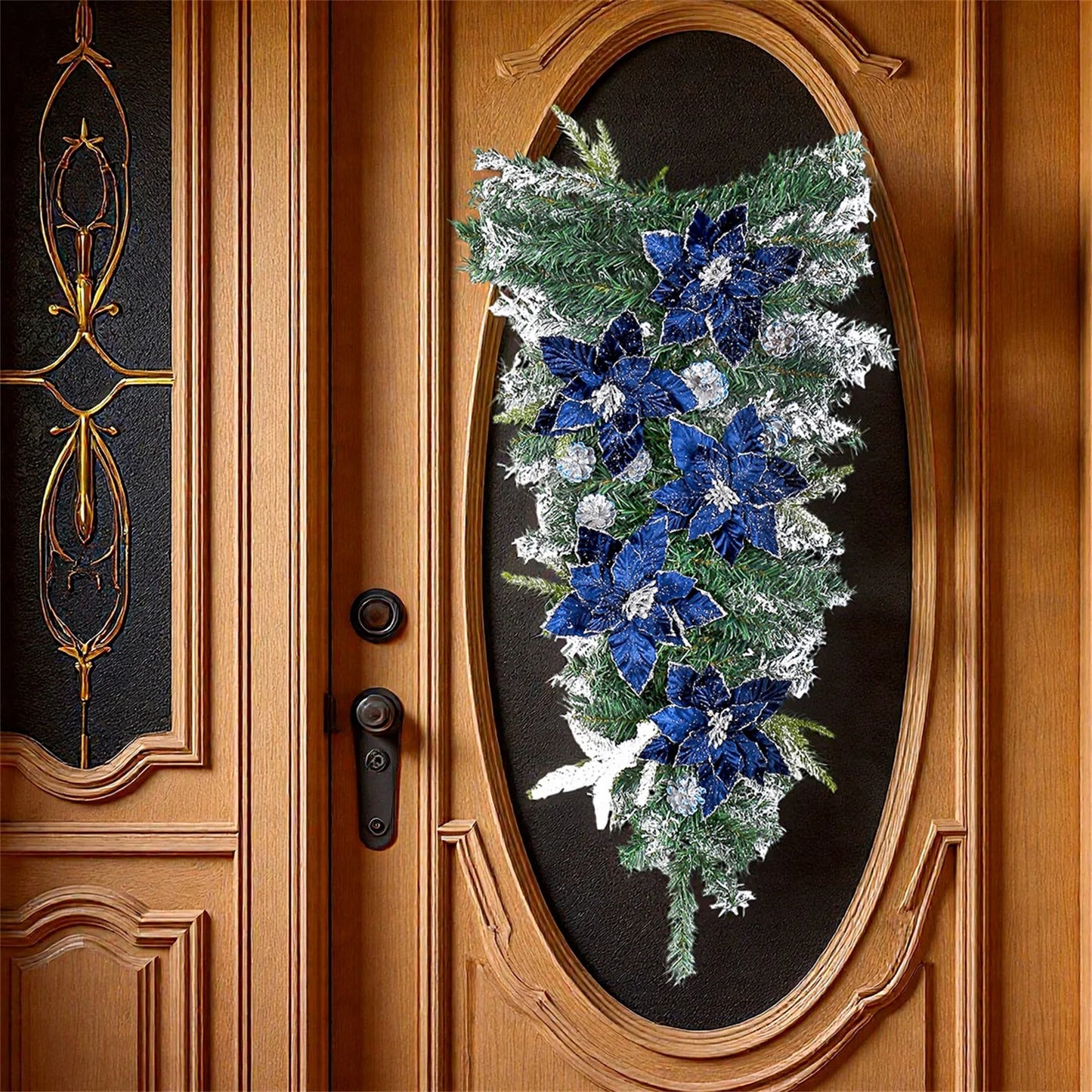 Guirlanda de Natal Azul Escuro em forma de gota para escadas de Natal, guirlandas Natal