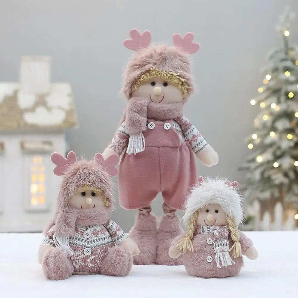 Boneco de Árvore de Natal Festivo Natal Rosa de Pelúcia Tecido Figure Desktop Decoração