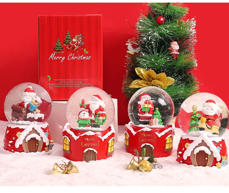 Globo de Neve de Natal, Bola de Cristal Iluminada, Enfeites de Bola de Vidro, Decorações