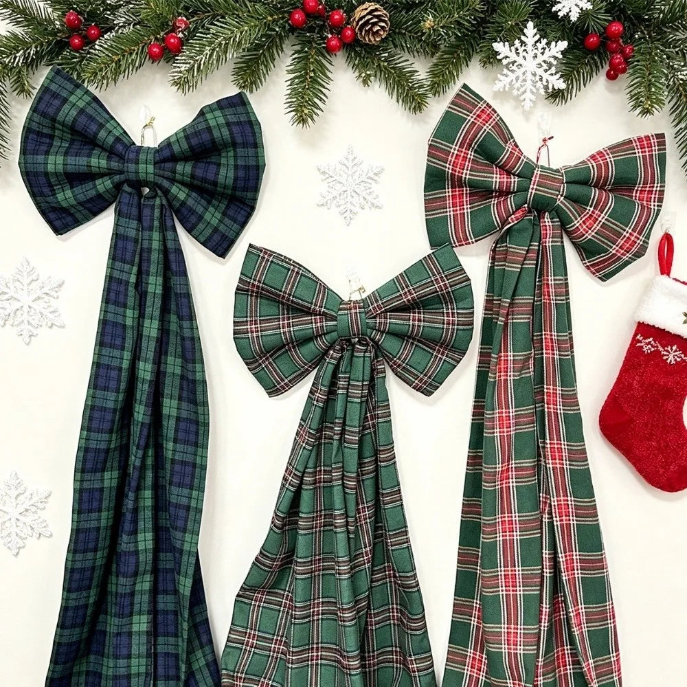 Laço Vermelho Gigante para Shopping, Laços Decorativos de Natal Grandes Fitas Longas Estilo Tartan ou Xadrez