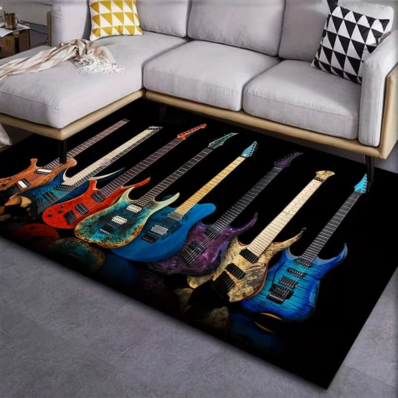 Tapete Marrom Sala de Violão Instrumentos, Tapetes Decorativos Tapete Lavável 9cmx1.5m