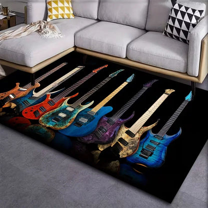 Tapete Marrom Sala de Violão Instrumentos, Tapetes Decorativos Tapete Lavável 9cmx1.5m