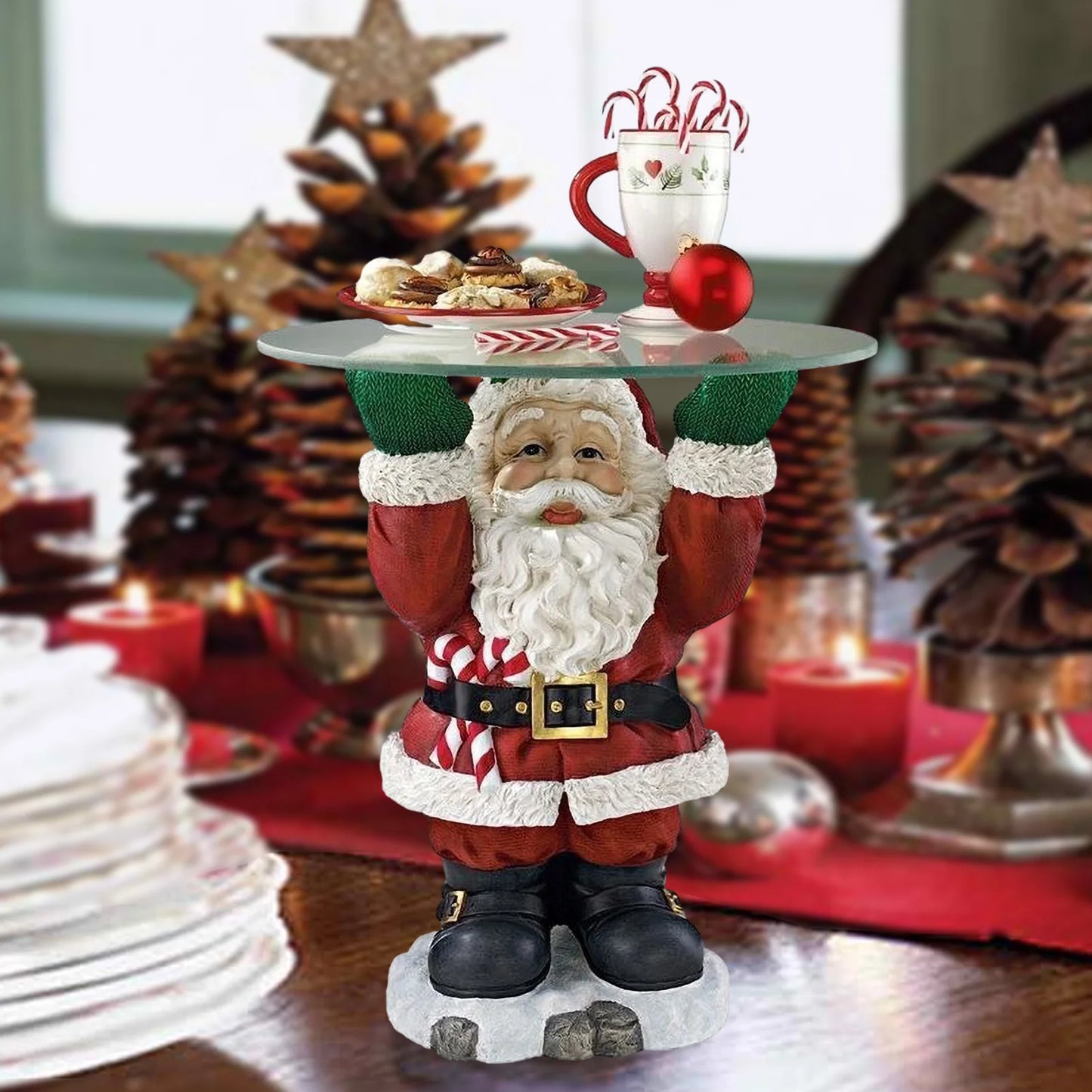 Escultura De Bandeja De Garçom Do Papai Noel