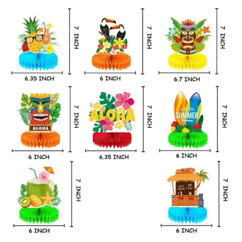 kits Conjunto de Centros de Mesa em Formato de Favo de Mel com Tema Tropical/Havaiano (Luau)