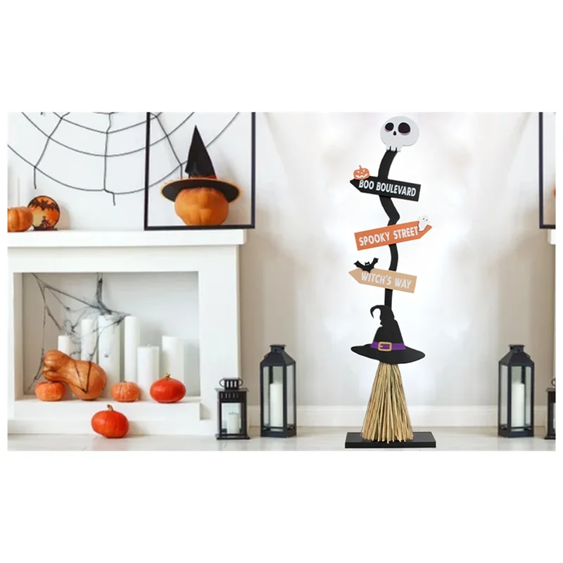 Decoração de vassoura de bruxa de Halloween, decoração de Halloween, com 1 vassouras