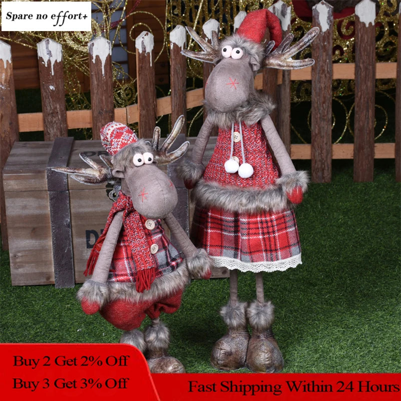 Estatueta de veado em pé de rena em pé de Natal - Escultura de rena em pé de pelúcia