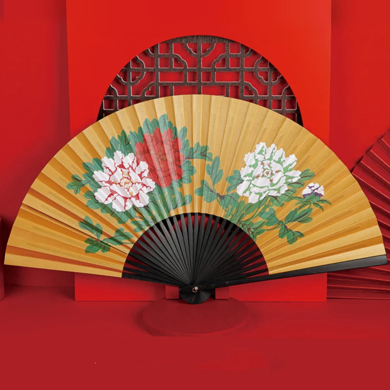 Leque Grande De Bambu Oriental 30cm Aberto e Leque Grande De Bambu