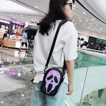 Bolsa transversal com rosto de fantasma refletivo de Halloween para mulheres e homens
