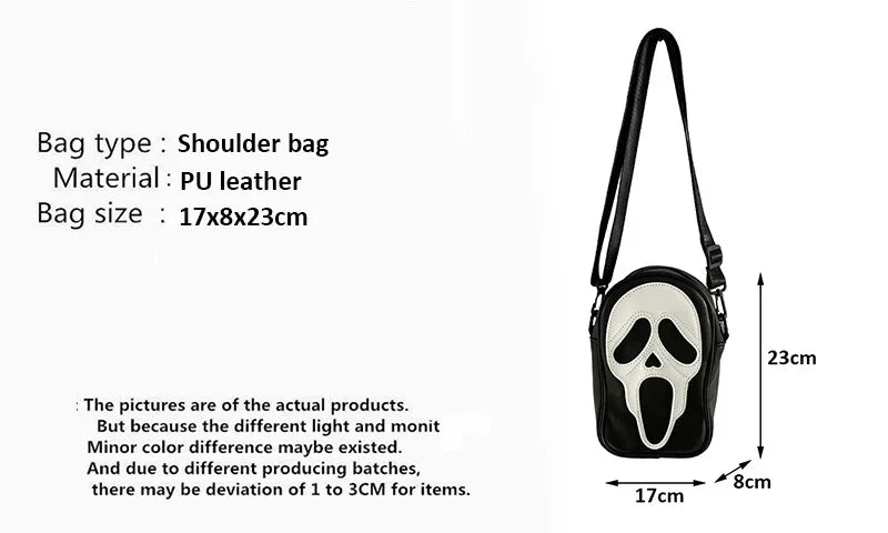 Bolsa transversal com rosto de fantasma refletivo de Halloween para mulheres e homens