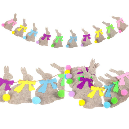 Faixa de páscoa de coelhinho fofo banner juta xadrez colorido arco e cauda pré-montados
