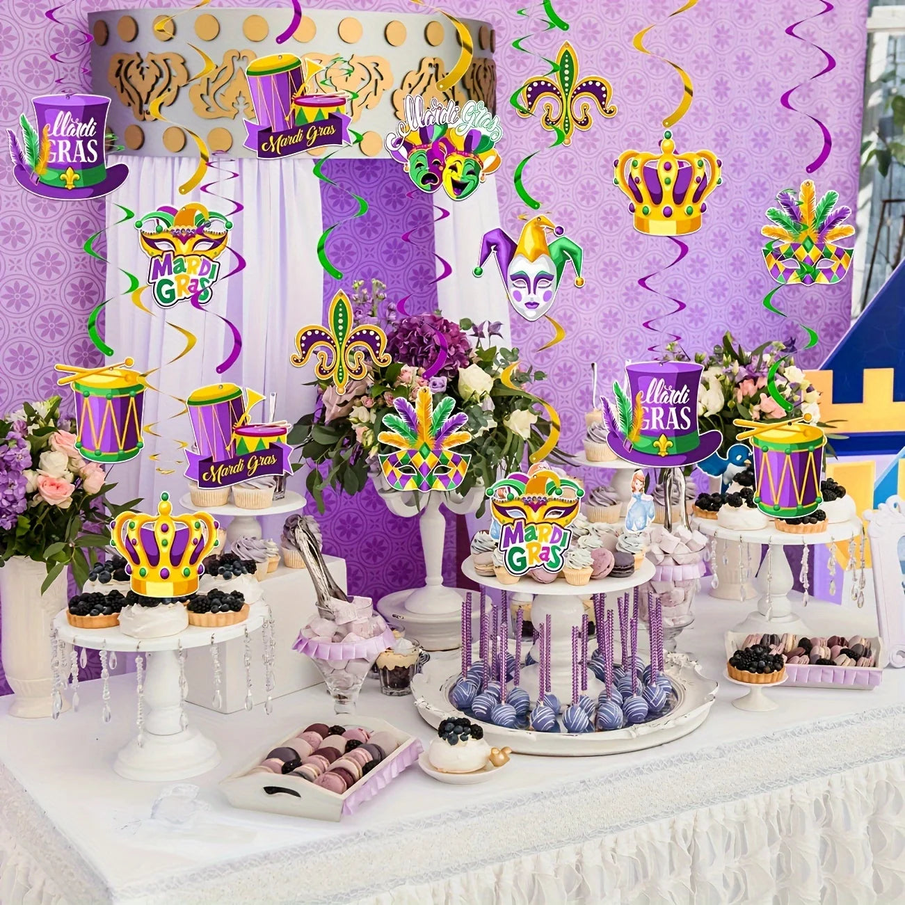 Decorações de redemoinho para pendurar no carnaval - 36 peças máscara coroa carnaval