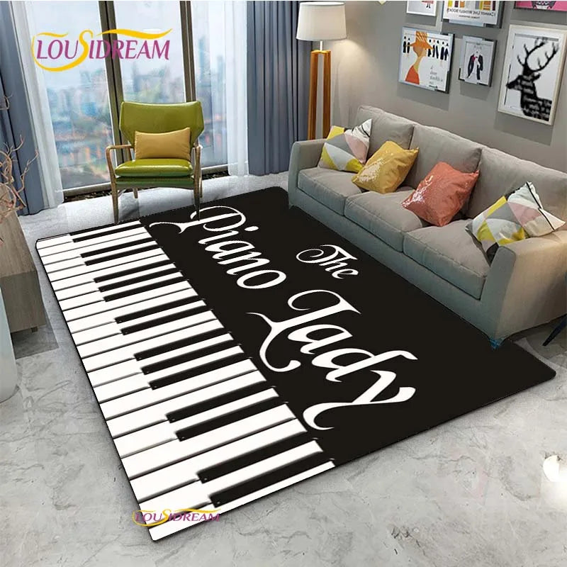 Tapete de Área Tema Musical 1,5 x 2,1 m/60 x 84 pol/152 x 213cm Piano, Teclado e Tapete