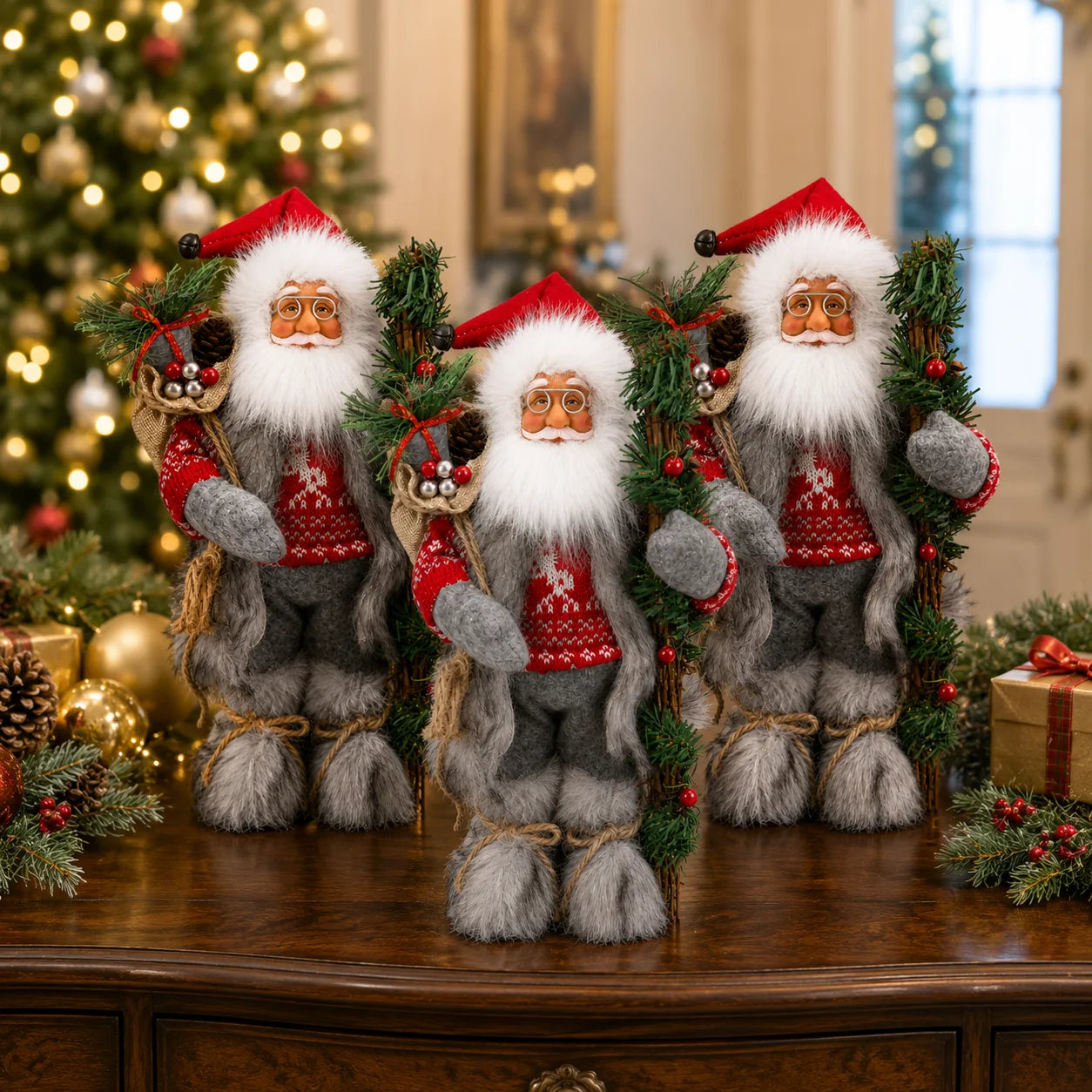 Boneco de Papai 30cm*11.81 Pol. Estatueta de Natal do Papai Noel Decoração Boneca