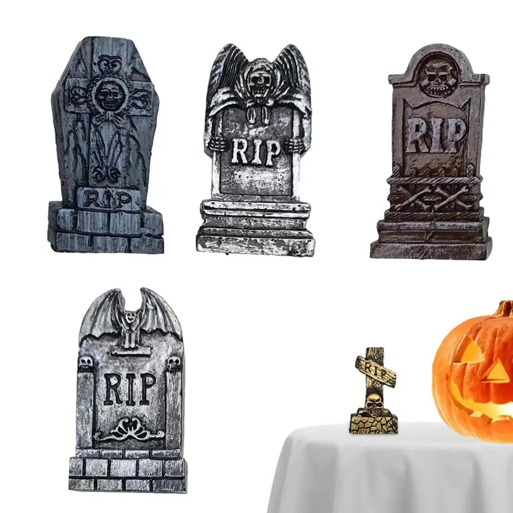 5 estatuetas jardim miniatura Halloween RIP - decoração lápimini estatuetas resina