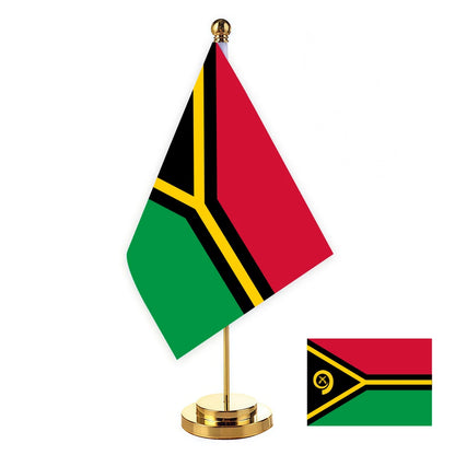 Bandeira de Mesa de Vanuatu (com Mastro e Base de plástico) Acompanhada da Representação Plana do Símbolo