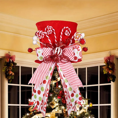 Topo Ponteira Árvore de Natal Chapéu Dobrável Chapéu de Árvore de Natal de Bengala Doce, Chapéu de Topo