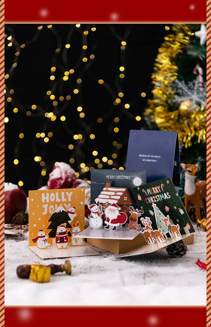 Cartões de Natal pop-up, design de árvore de Natal, cartão de feliz Natal e cartão