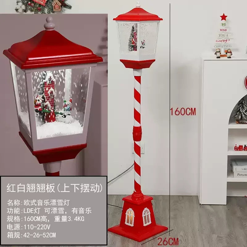 Poste lanterna natal decorativa com luz LED poste decorativo papai Noel Natal Luz e Neve