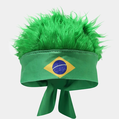Copa do Mundo Peruca Respirável Para Fãs De Futebol, Peruca Elástica Brasil