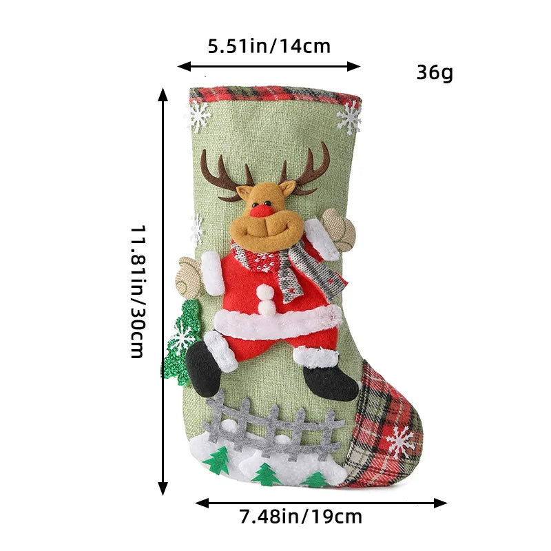 Meia de Natal Decorativa com Rena Papai Noel 30cm Rústica, Meia de Natal para Pendurar