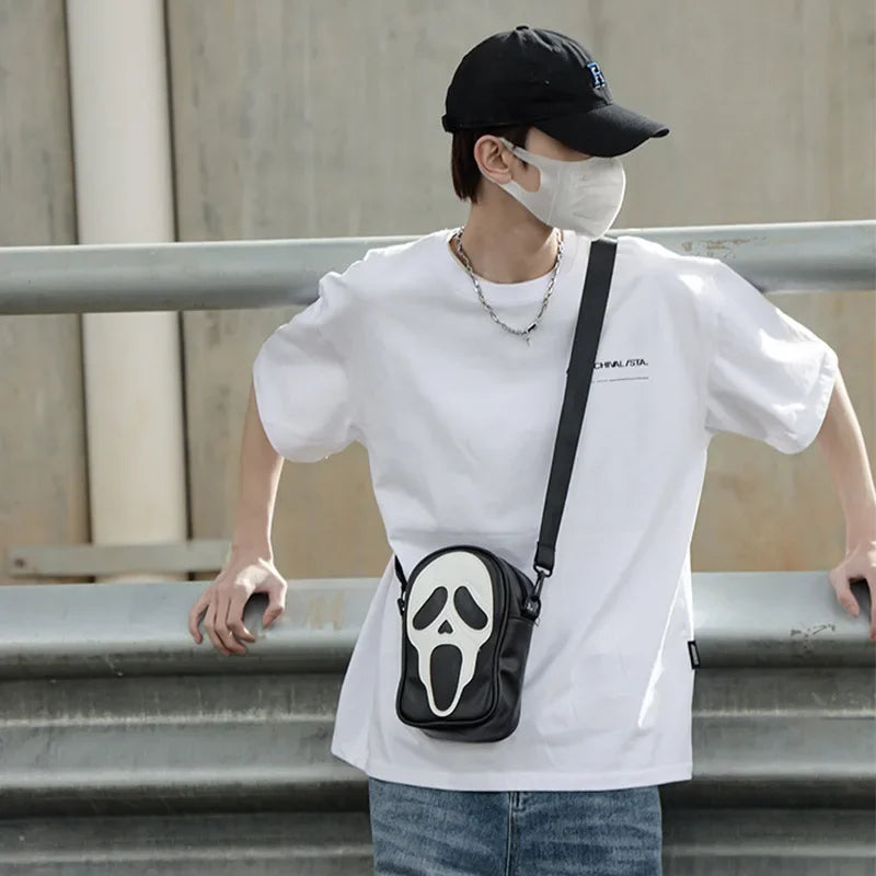 Bolsa transversal com rosto de fantasma refletivo de Halloween para mulheres e homens