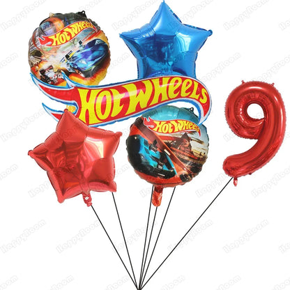 Balão Redondo Hot Wheels Decoração de aniversário com tema carro, 6 balões metalizados