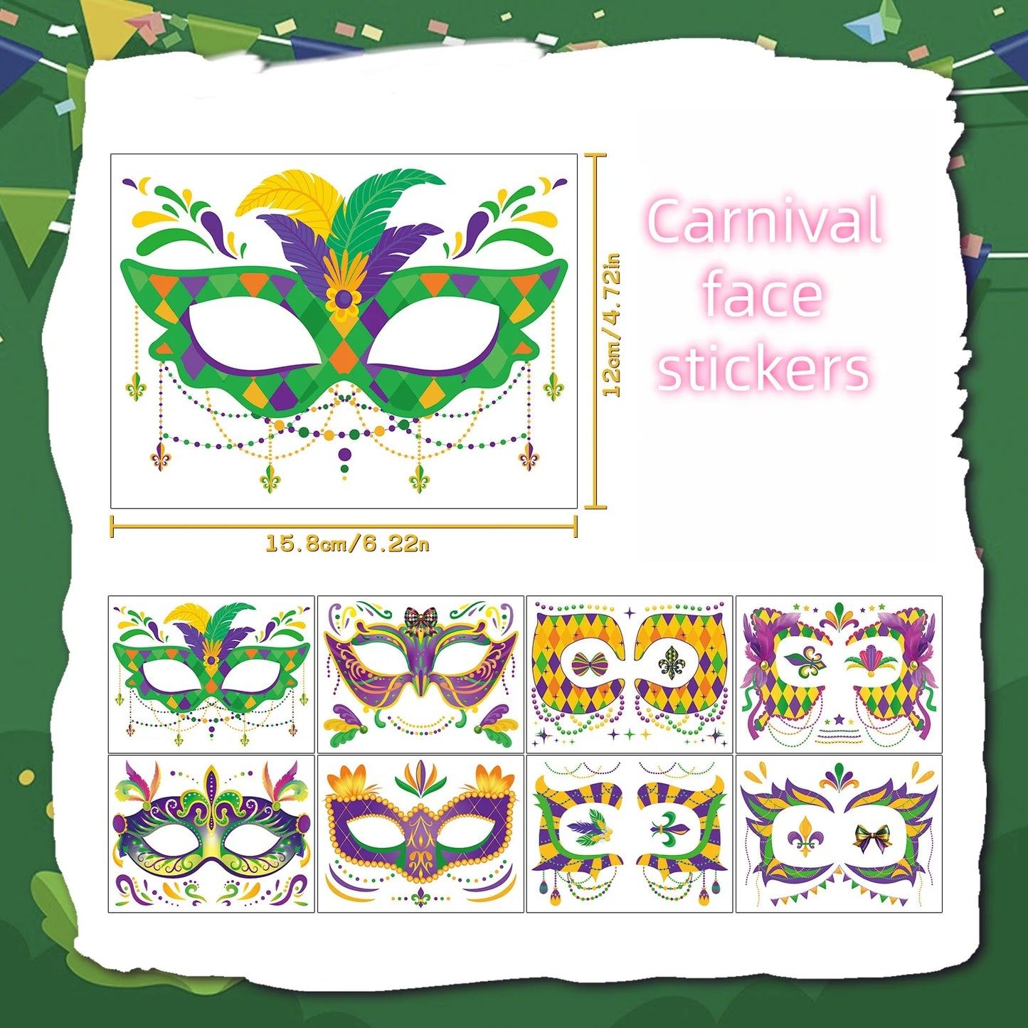 Kit Máscara de Carnaval com/ tatuagem adesivos 3 peças de enfeites de madeira carnaval