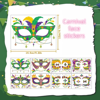 Kit Máscara de Carnaval com/ tatuagem adesivos 3 peças de enfeites de madeira carnaval