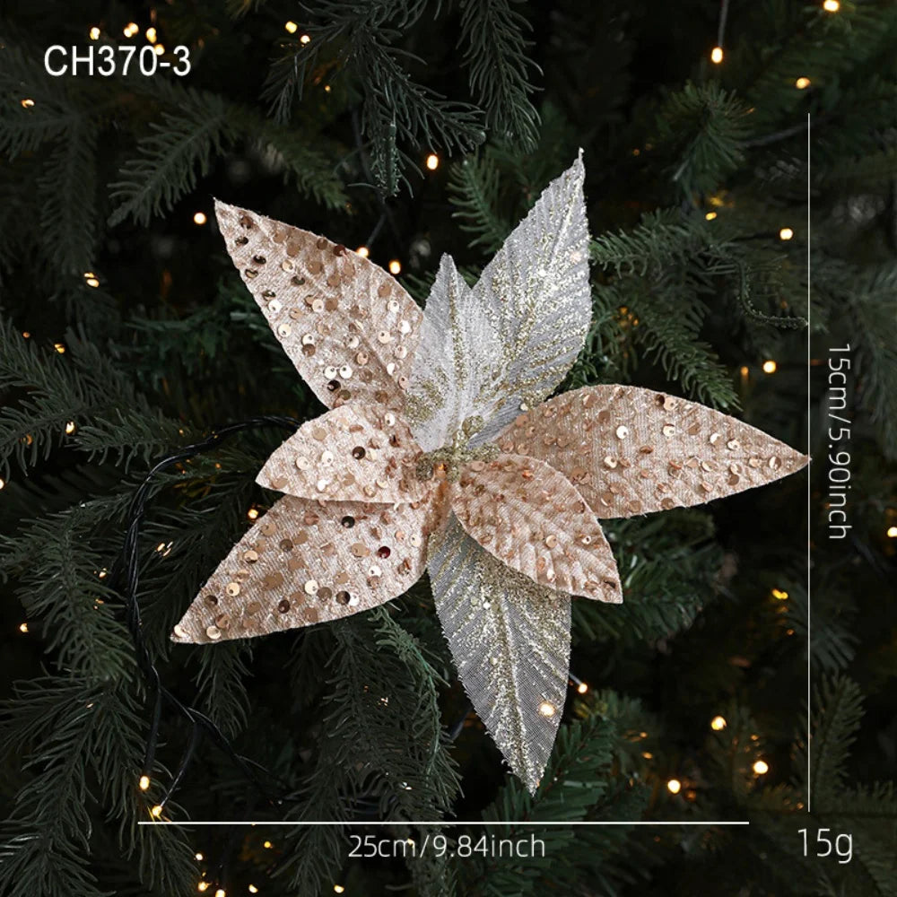 Flor De Natal Poinsétia Vermelho C/ Branco Enfeite e Árvore Terracota