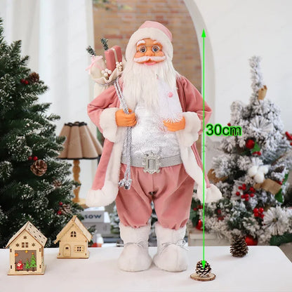 Boneco Papai Noel Figura de Papai Noel Bonita em Pé, Colecionável, Boneca de Papai Noel para Mesa de Escritório, Lantejoulas Prateadas