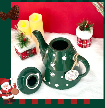 Bule de Chá em Formato de Árvore de Natal (820ml) e Bule de Porcelana Árvore de Natal Decorativo Cerâmica