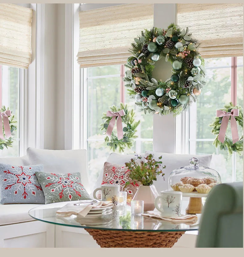 Guirlanda de Natal pré-iluminada de 50 cm para decoração de porta da frente com enfeites