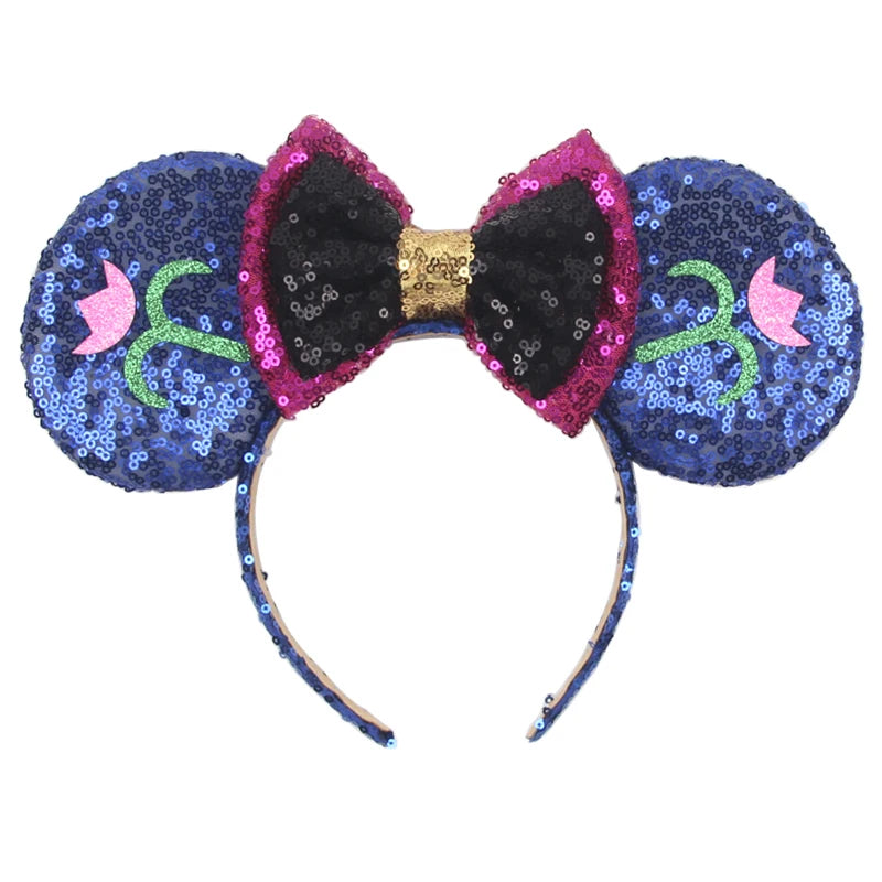 Tiara de orelhas de Disney iluminada de luxo com laço piscante e estampa de bolinhas