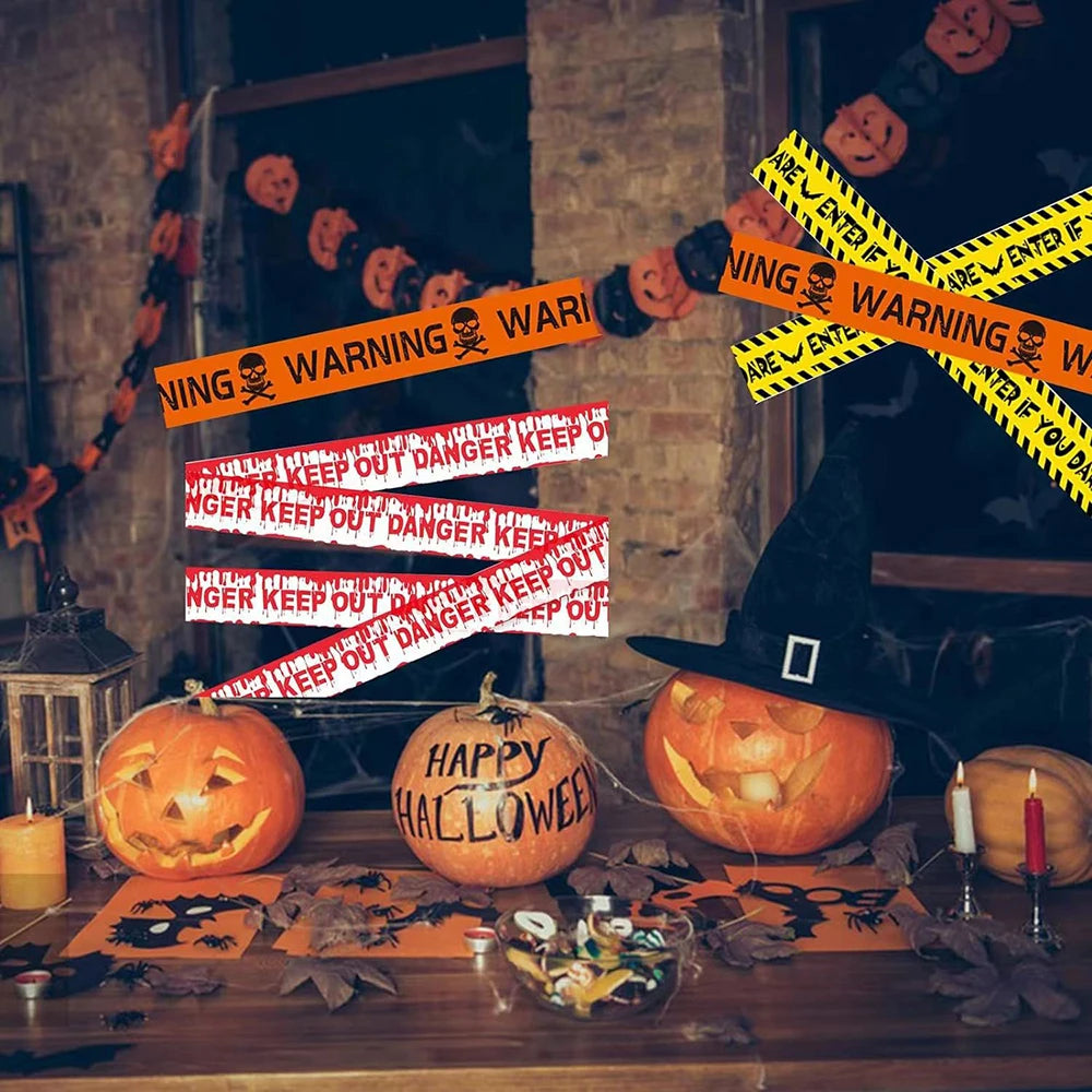Pacote com 1 fita de advertência de Halloween, decoração de Halloween, fita de perigo