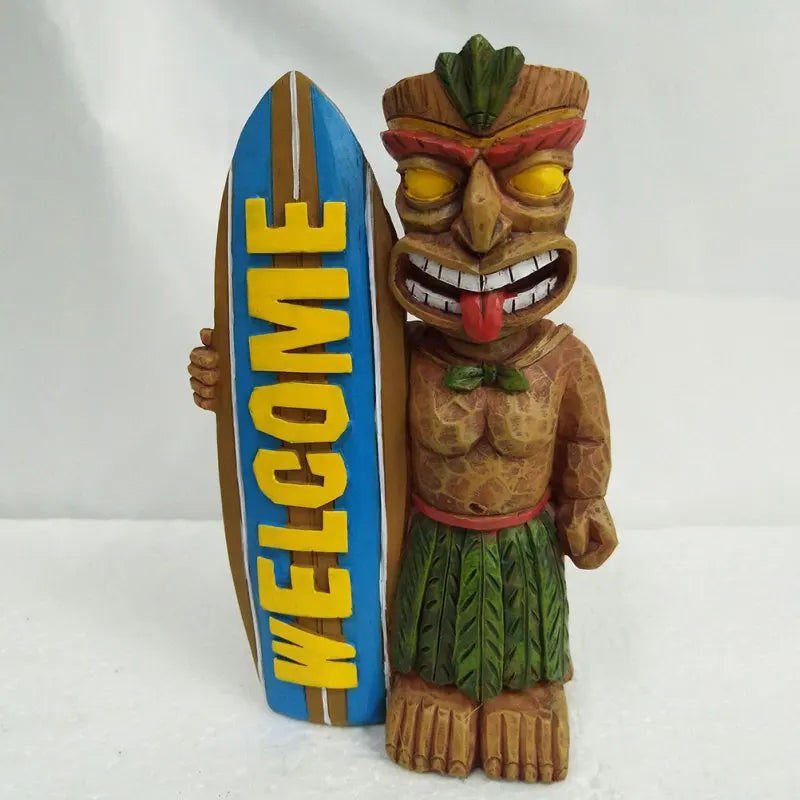 Estátua de Prancha de Surf Tiki de Boas-vindas, Estátua de Jardim Com Enfeites