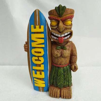 Estátua de Prancha de Surf Tiki de Boas-vindas, Estátua de Jardim Com Enfeites